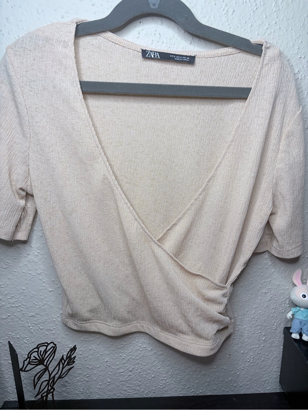 ZARA Light Cream Wrap Knit Top